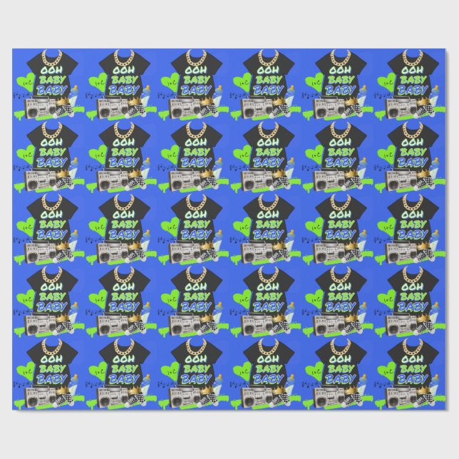 Retro 80's/90's Hip Hop Baby Shower  Wrapping Paper (Flat)