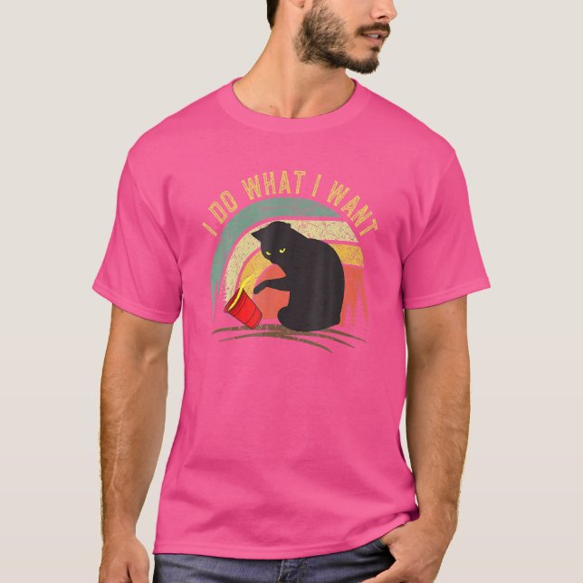Retro 80s 90s I Do What I Want Cat  Cat T-Shirt (Front)