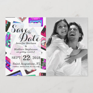 Retro 80's 90's Neon Patterned Cassette Tapes Invitation