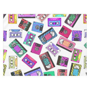 Retro 80's 90's Neon Patterned Cassette Tapes Tablecloth
