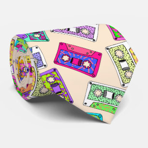 Retro 80's 90's Neon Patterned Cassette Tapes Tie