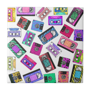 Retro 80's 90's Neon Patterned Cassette Tapes Tile