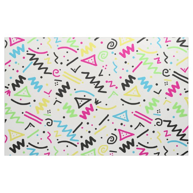 Retro 80's 90's Neon Pink Green Blue Yellow Doodle Fabric (Yard)