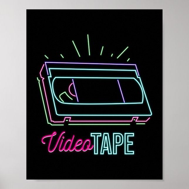 Retro 80s 90s Neon Video Tape Vhs Poster (Front)