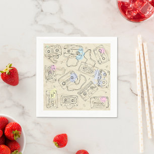 Retro 80s 90s Nostalgic Cassette Mix Tape Pattern Napkin
