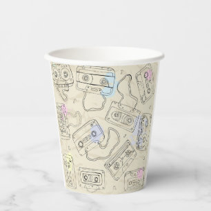 Retro 80s 90s Nostalgic Cassette Mix Tape Pattern Paper Cups