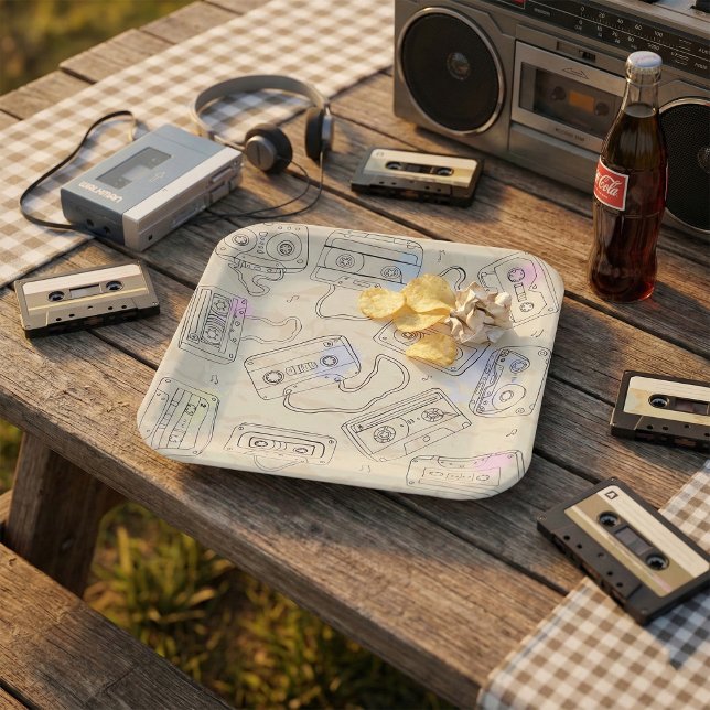 Retro 80s 90s Nostalgic Cassette Mix Tape Pattern Paper Plate (Creator Uploaded)