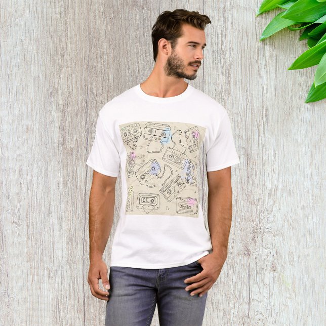 Retro 80s 90s Nostalgic Cassette Mix Tape Pattern T-Shirt (Creator Uploaded)