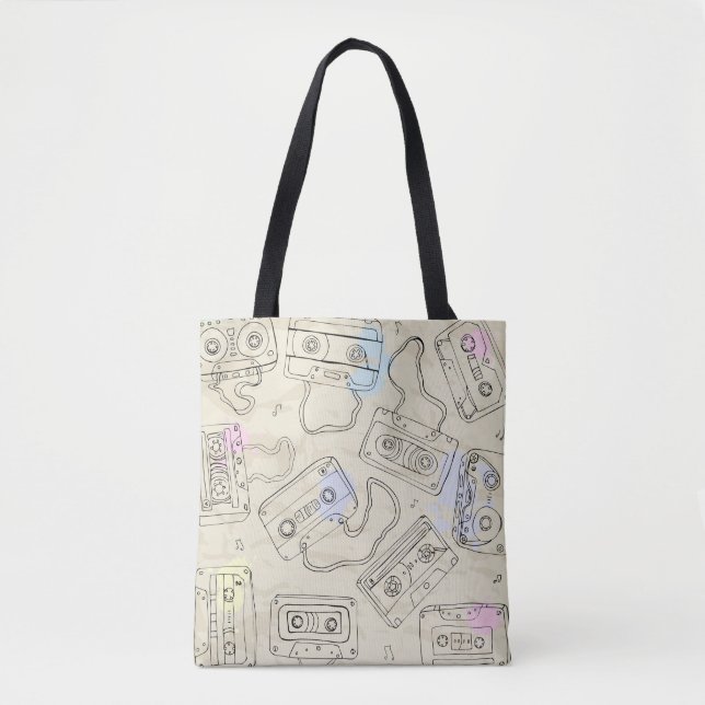 Retro 80s 90s Nostalgic Cassette Mix Tape Pattern Tote Bag (Front)