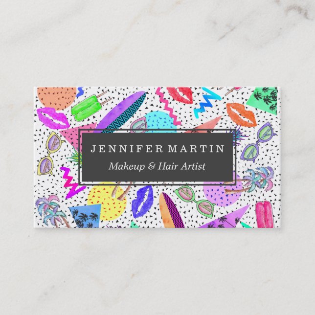 Retro 80's 90's Summer Beach Collage Pattern Business Card (Front)