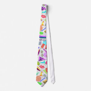 Retro 80's 90's Summer Beach Collage Pattern Tie