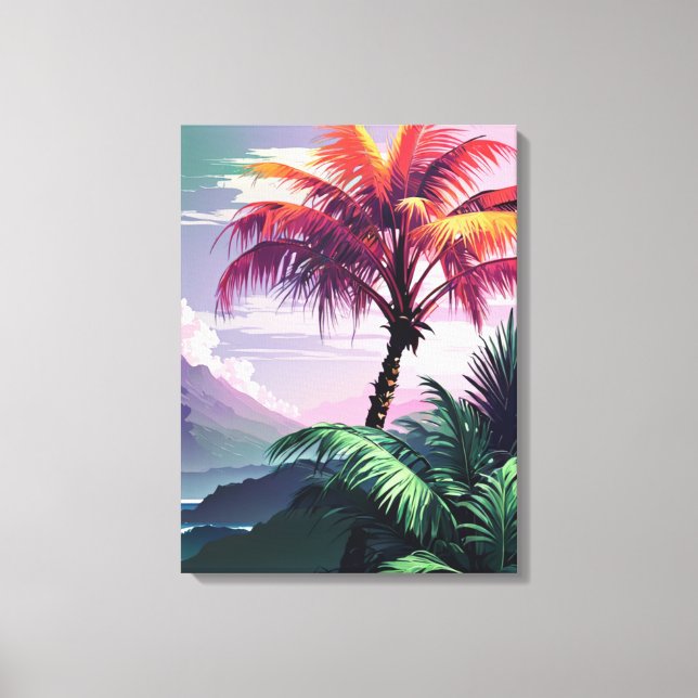  Retro 80s Aesthetic Tropical Island Landscape Art Canvas Print (Front)
