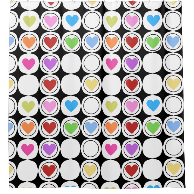 Retro 80s bold geometric hearts shower curtain (Front)
