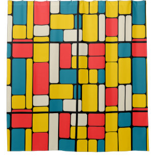 Retro 80s bold geometric modern bright shower curtain