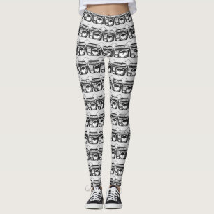 Retro 80s Boombox Grey Pattern  Leggings