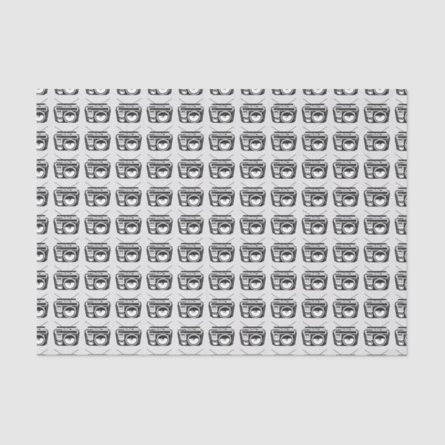 Retro 80s Boombox Grey Pattern  Tissue Paper (Front)