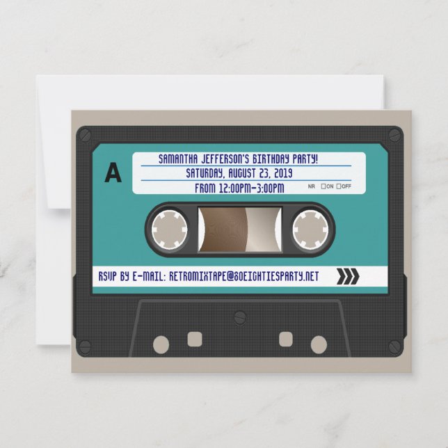 Retro 80s Cassette Mixtape Personalised Invitation (Front)