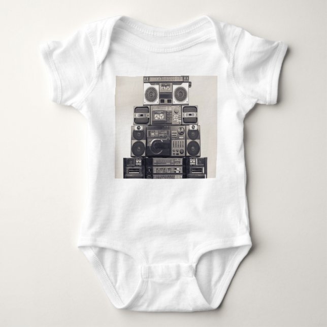 Retro 80s Cassette Recorders Pattern. Baby Bodysuit (Front)