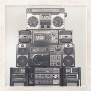 Retro 80s Cassette Recorders Pattern. Glass Coaster