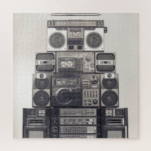 Retro 80s Cassette Recorders Pattern. Jigsaw Puzzle