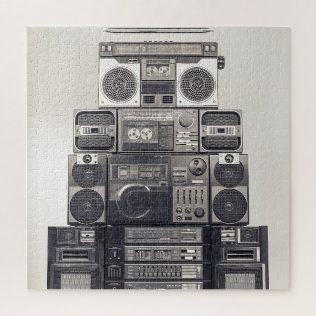 Retro 80s Cassette Recorders Pattern. Jigsaw Puzzle (Vertical)