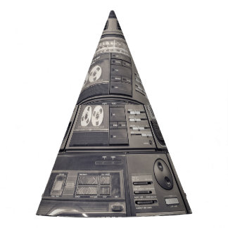Retro 80s Cassette Recorders Pattern. Party Hat