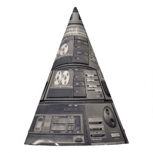 Retro 80s Cassette Recorders Pattern. Party Hat