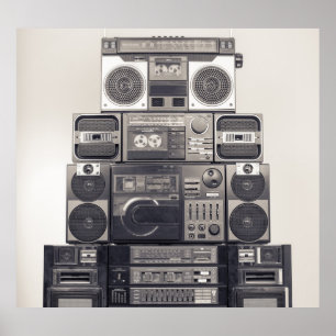 Retro 80s Cassette Recorders Pattern. Poster