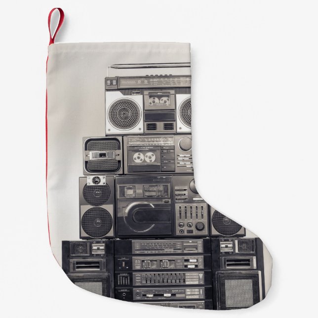 Retro 80s Cassette Recorders Pattern. Small Christmas Stocking (Front)