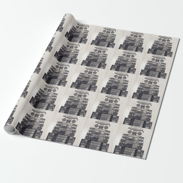 Retro 80s Cassette Recorders Pattern. Wrapping Paper (Unrolled)