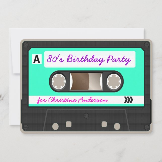 Retro 80s Cassette Tape Birthday Party Invitation (Front)
