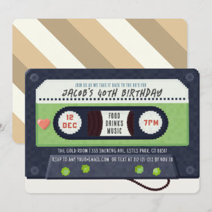 Retro 80's Cassette Tape Music Green Birthday Invitation