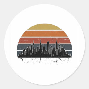 Retro 80s City Skyline Sunset Vintage Cityscape T- Classic Round Sticker