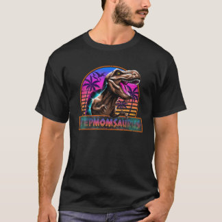 Retro 80S Color Stepmomsaurus T Rex Dinosaur Famil T-Shirt