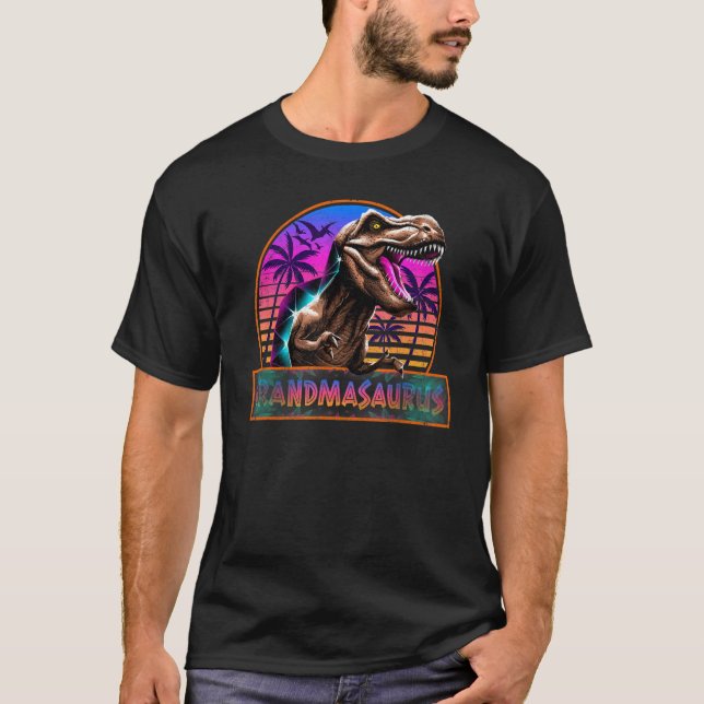 Retro 80s Colour Grandmasaurus T Rex Dinosaur Fami T-Shirt (Front)