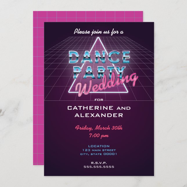 Retro 80's Dance Party Wedding Invitation (Front/Back)