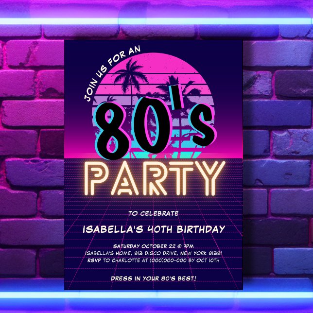 Retro 80's Disco Party Birthday Invitation (Creator Uploaded)