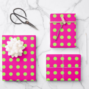 Retro 80s Dots Pattern in Hot Pink and Chartreuse Wrapping Paper Sheet