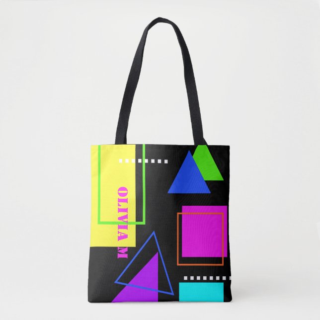 RETRO 80s FASHION NEON FLUORO BOLD GEOMETRIC PRINT Tote Bag (Front)