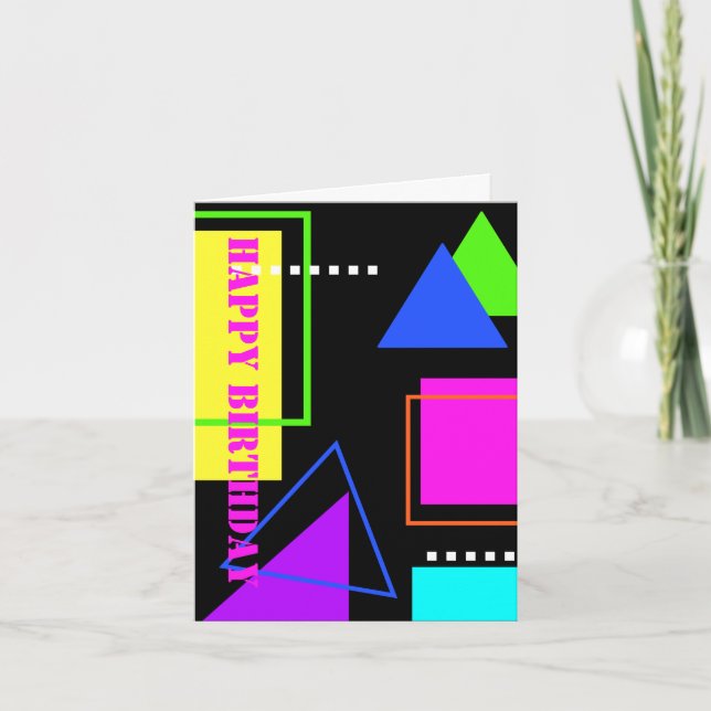 RETRO 80s FASHION NEON FLUORO GEOMETRIC BIRTHDAY Card (Front)