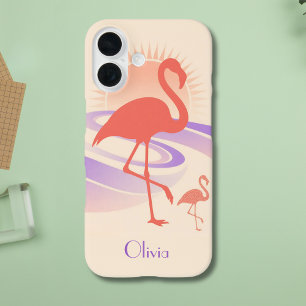 Retro 80s Flamingo Vibes – Pastel Sunset iPhone 16 Case
