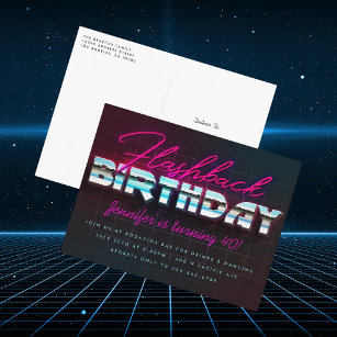Retro 80s Flashback Birthday  Announcement Postcard