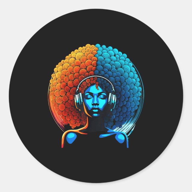Retro 80s Funk Afro Girl Disco Soul African Americ Classic Round Sticker (Front)