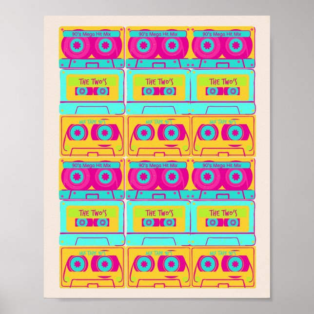 Retro 80s funky cassette tape illustration poster (Front)