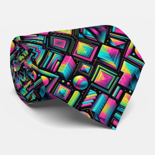 Retro 80s Funky Shapes Neon Neck Tie