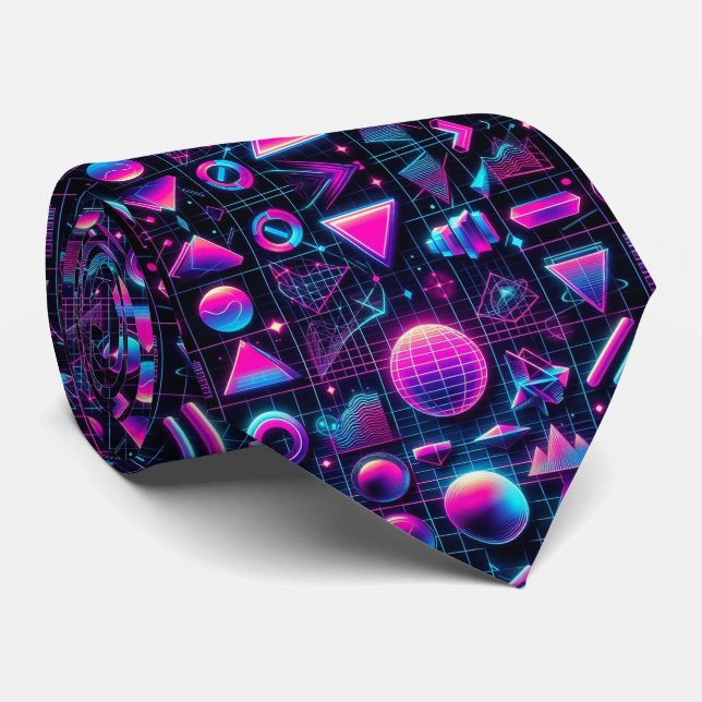 Retro 80s Funky Shapes Neon Neck Tie (Rolled)