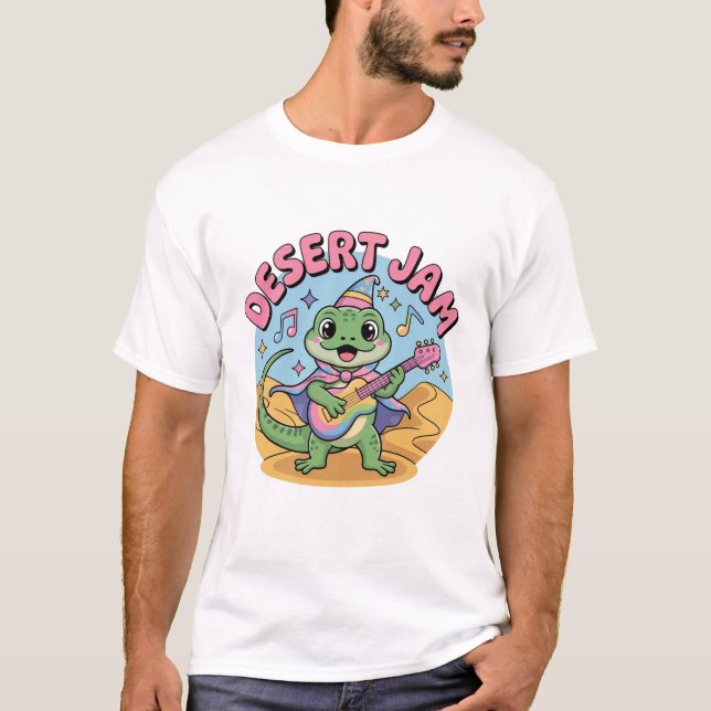 Retro 80s Lizard Keytar Synthwave Funny T-Shirt (Front)