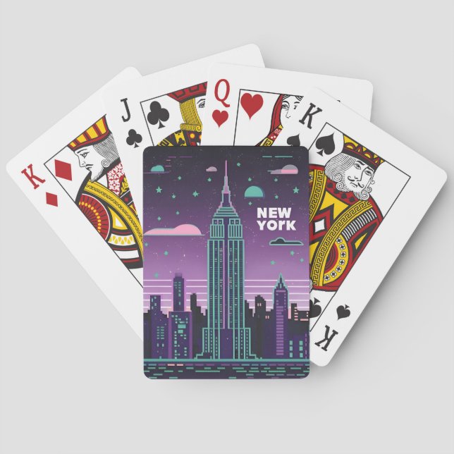 Retro 80s Lo-Fi Vaporwave Empire State Building  Playing Cards (Back)