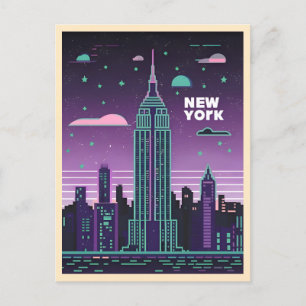 Retro 80s Lo-Fi Vaporwave Empire State Building Postcard