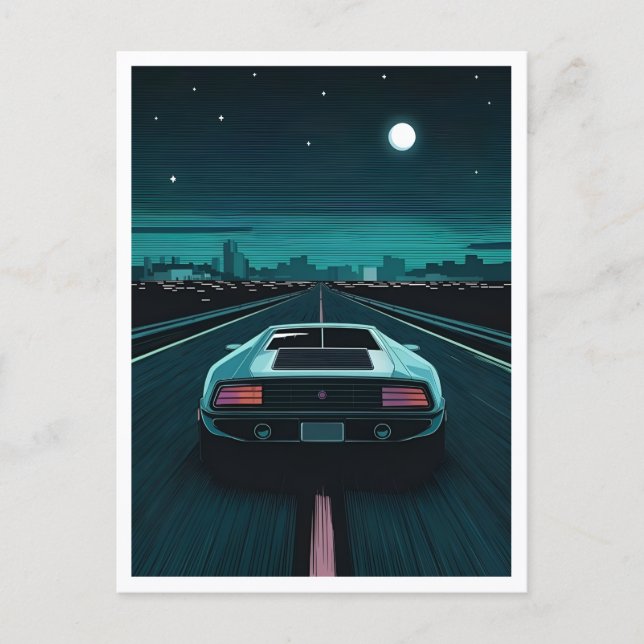 Retro 80s Lo-Fi Vaporwave Futuristic Supercar Postcard (Front)
